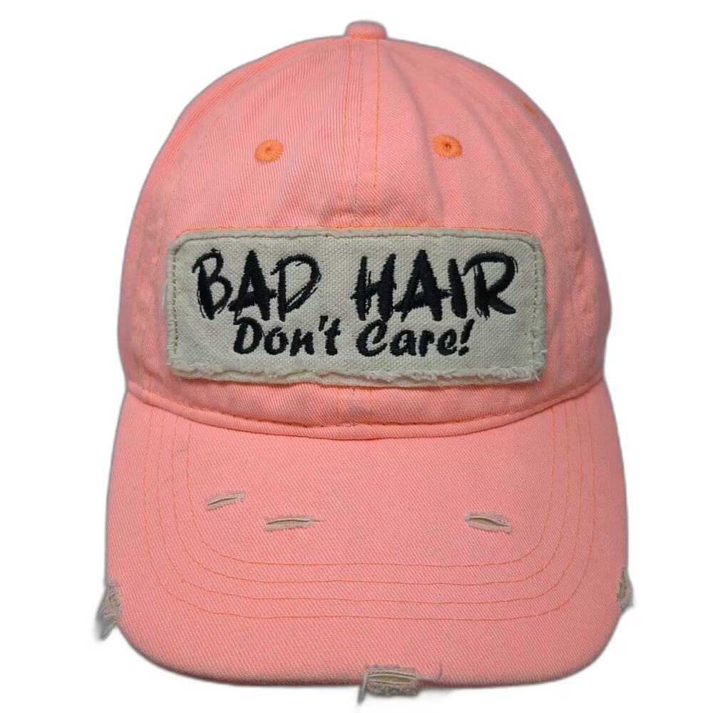 Wild Wear Bad Hair Don't Care Pink Baseball Cap One Size Distressed Hat Cotton